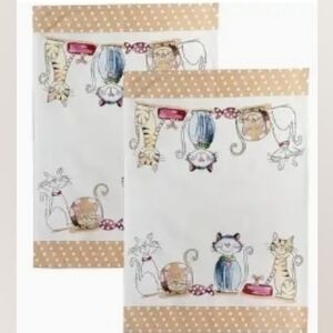 Set Of 2 Cute Cat Print Hand Towels